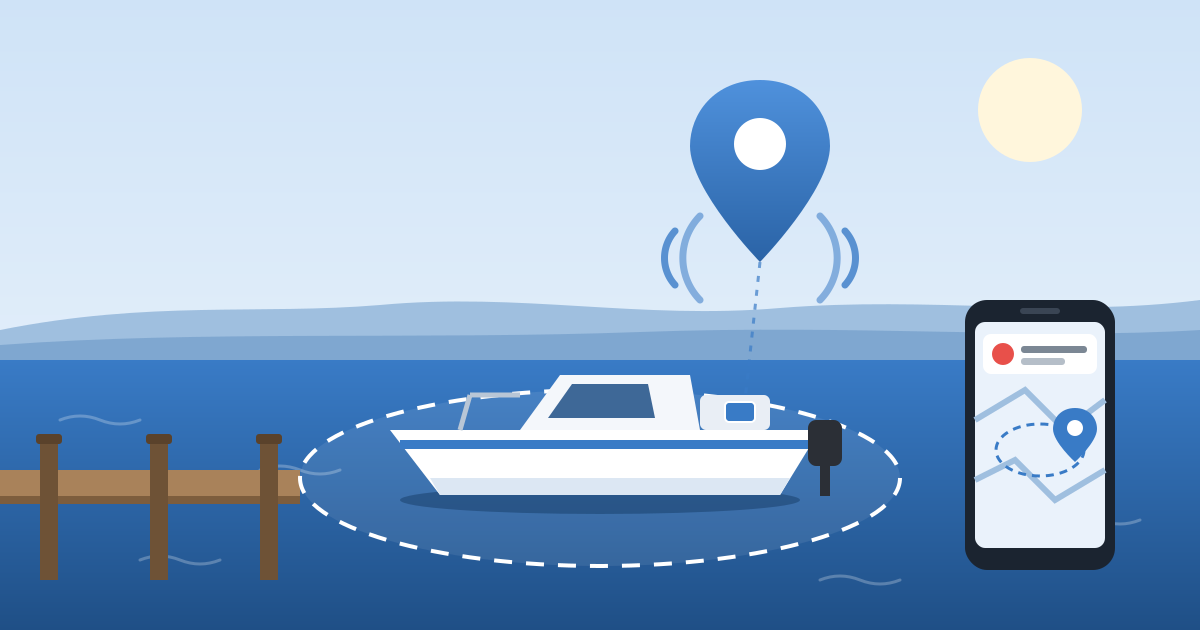 graphic of a boat being tracked in a marina
