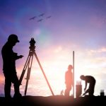 silhouette man survey civil engineer stand on ground working